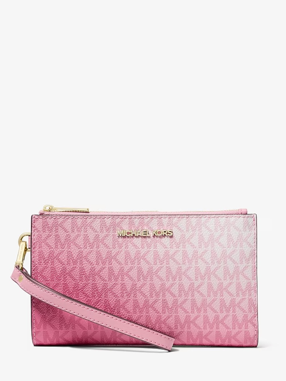MICHAEL KORS Pink Signature Ombre Double Zip Wristlet Wallet Carnation - Picture 8 of 9